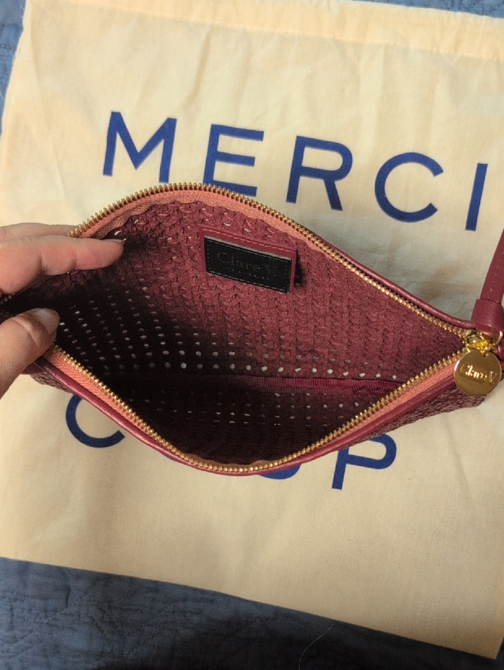 Clare V. Flat Clutch In Plummy Rattan - Picture 4 of 6